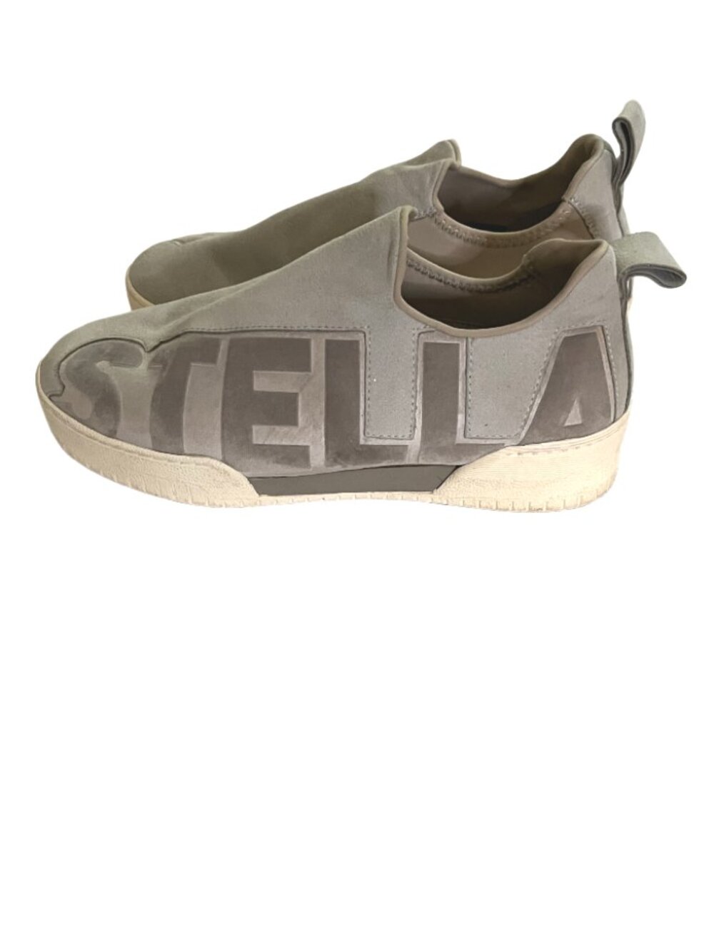 Stella McCartney Grey Faux Suede & Velvet Logo Embossed Sneakers Size 35 (US 5)